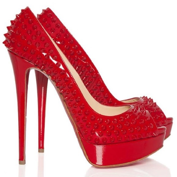 Christian Louboutin Shoes - Christian Louboutin Red Patent Leather Lady Peep Toe Spike platform Pumps
